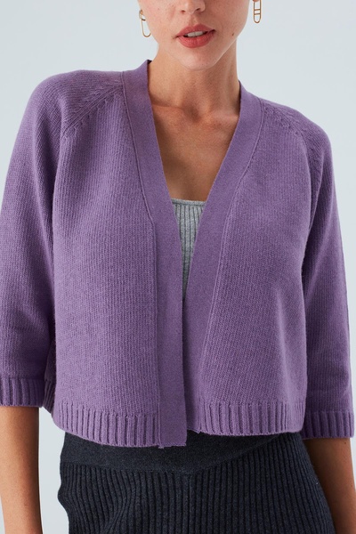 Cashmere Blend Bolero Cardigan - Dark Lilac