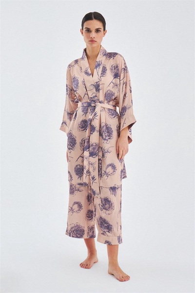 Rosa Satin Short Kimono - Dark Powder/ Purple