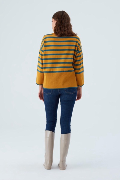 Fei High Neck Pullover Organic Cotton Knitwear Sweater - Mustard