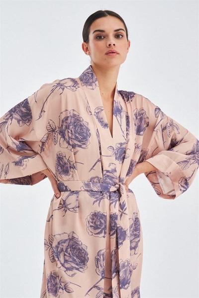 Rosa Satin Short Kimono - Dark Powder/ Purple