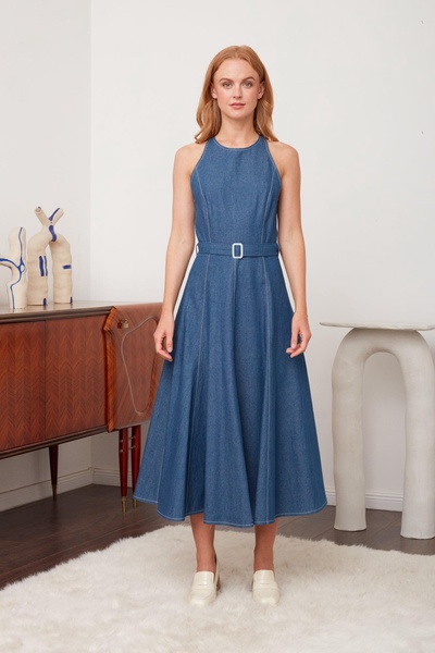 Ode Classy Blue Denim Midi Dress