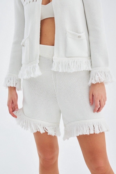 Miyoki Knitted Crop Cardigan & Shorts Matching Set In Off-White