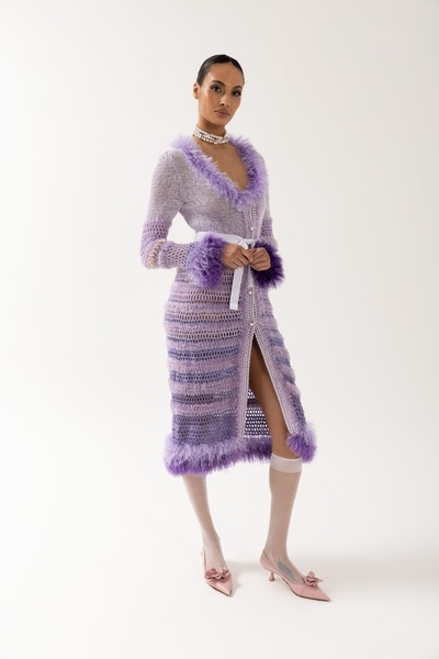 Purple Handmade Knit Cardigan-Dress