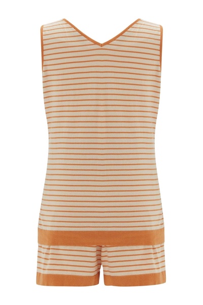 Paru Knitted Sleeveless Top & Shorts  Matching Set In Beige / Orange