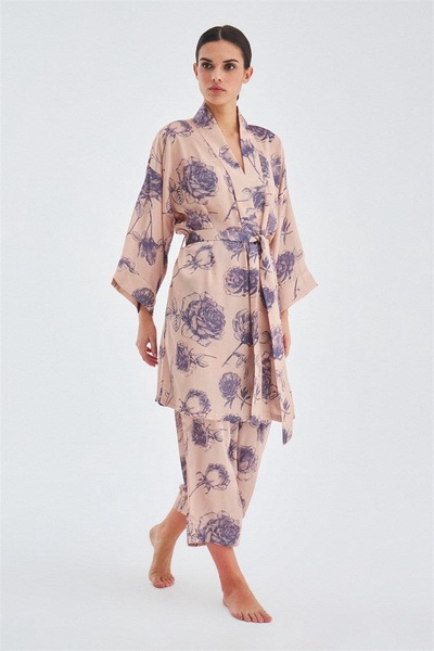 Rosa Satin Short Kimono - Dark Powder/ Purple