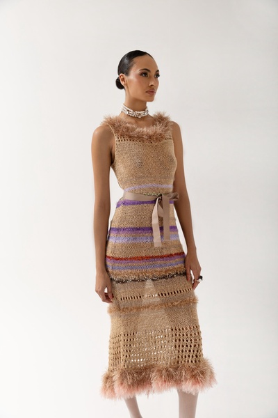 Camila Brown Multicolor Handmade Knit Dress