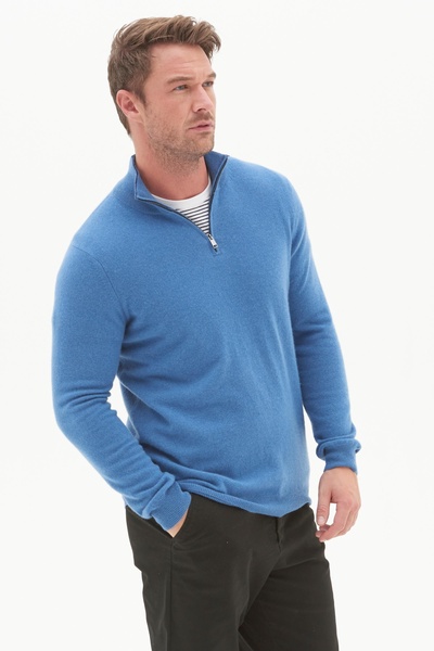 Mens Cashmere Half Zip Sweater In Marina Blue