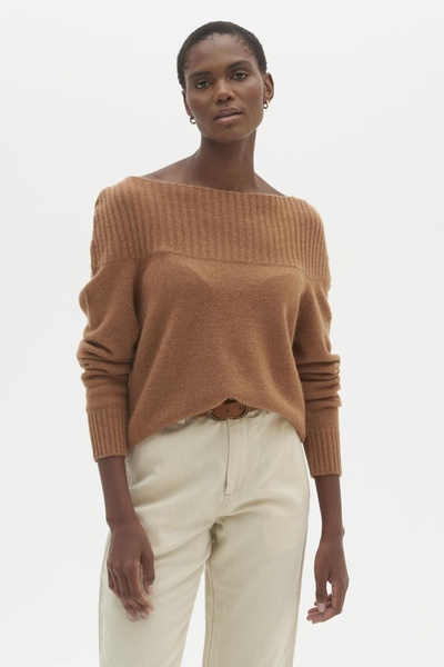 Cashmere Boat Neck Sweater In Copper Sparkle