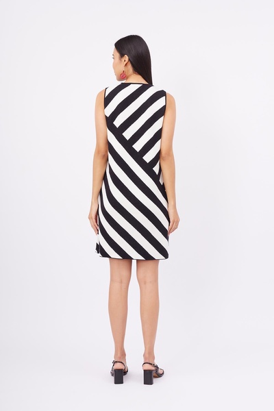 Paula Fine Knit Mini Dress In Black / White