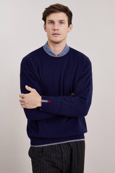 Mens Cashmere Crew Neck Sweater In Midnight Blue