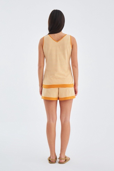 Paru Knitted Sleeveless Top & Shorts  Matching Set In Beige / Orange