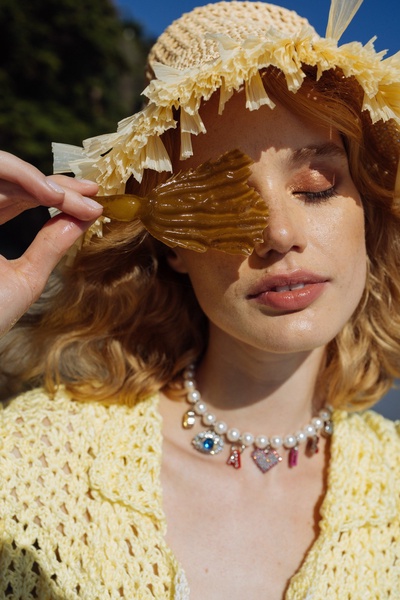 Beige Raffia Beret Hat By Aliya Zhamantayeva