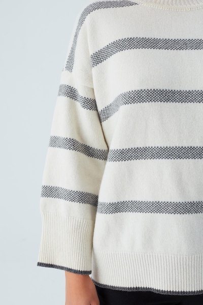 Carla Striped Loose Fit Pullover In Ecru/Grey