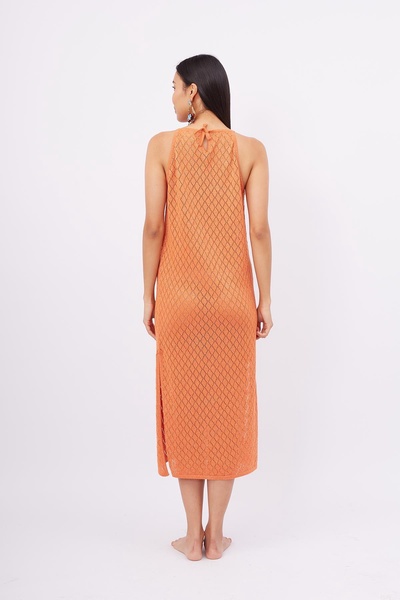 Evelien Openwork Maxi Halter Beach Dress In Orange