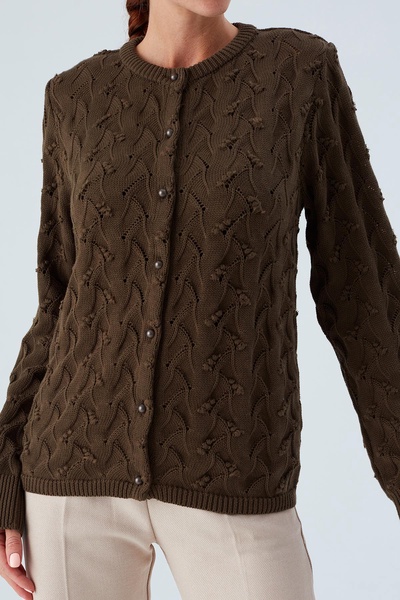 Alisa Openwork Cardigan In Brown