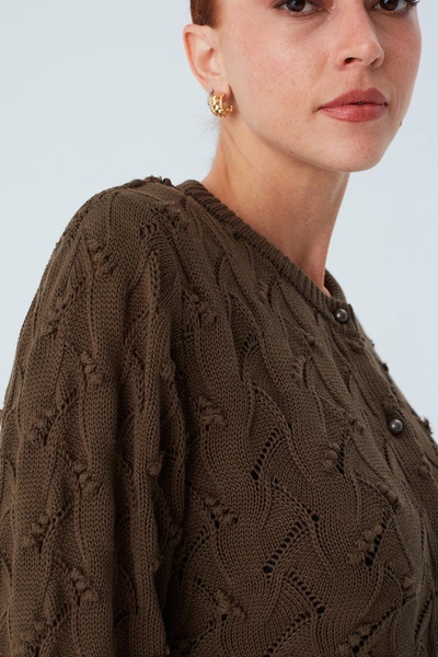 Alisa Openwork Cardigan In Brown