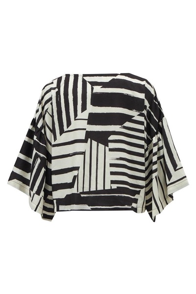 Hanita Geometric Pattern Blouse In Black And Ecru