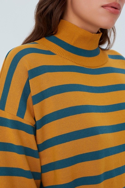 Fei High Neck Pullover Organic Cotton Knitwear Sweater - Mustard