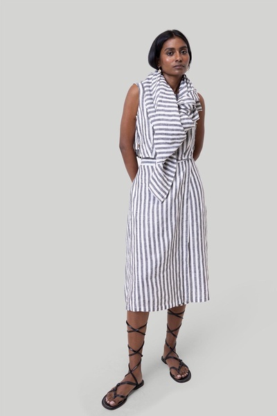 Overlap Midi Stripped Skirt