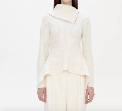 keyara foldover peplum sweater in ivory