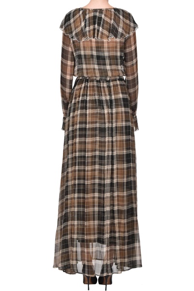 Checked print silk dress