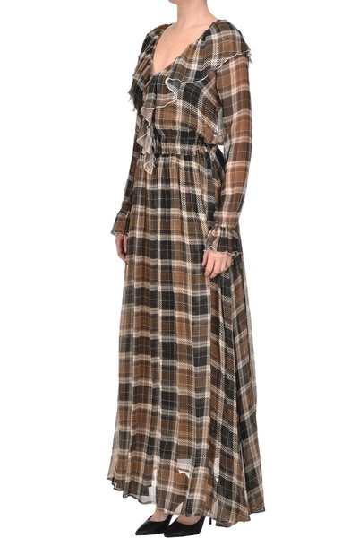 Checked print silk dress