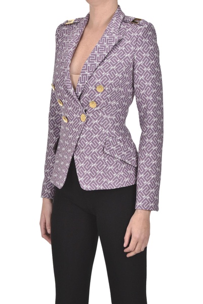 Designer logo print crepè blazer