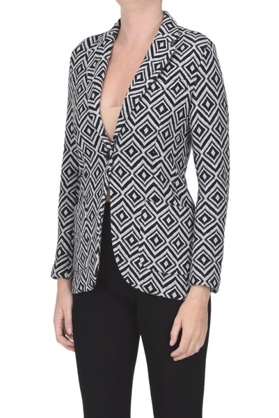 Optical print jacquard knit blazer