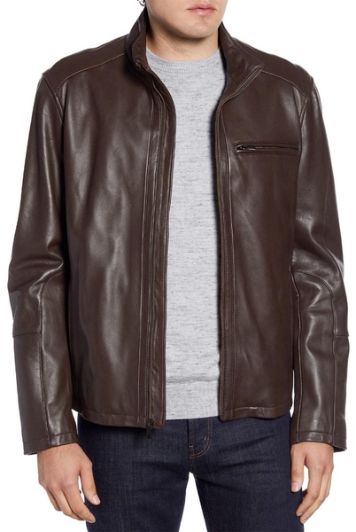 Cole Haan Men's Smooth Leather Moto Jacket