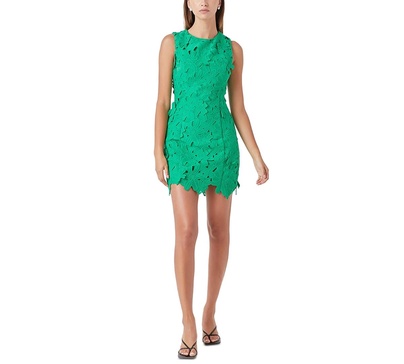 Women's Sleeveless Crewneck Lace Sheath Dress