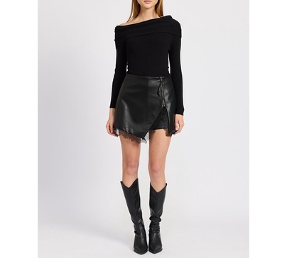 Women's Jett Lace-Trim Faux-Leather Skort