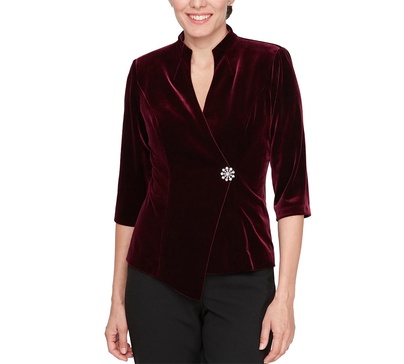 Women's Asymmetric 3/4-Sleeve Velvet Blouse