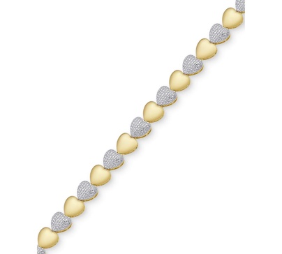 Diamond Accent Heart Link Bracelet in Silver Plate, Gold Plate or Rose Gold Plate