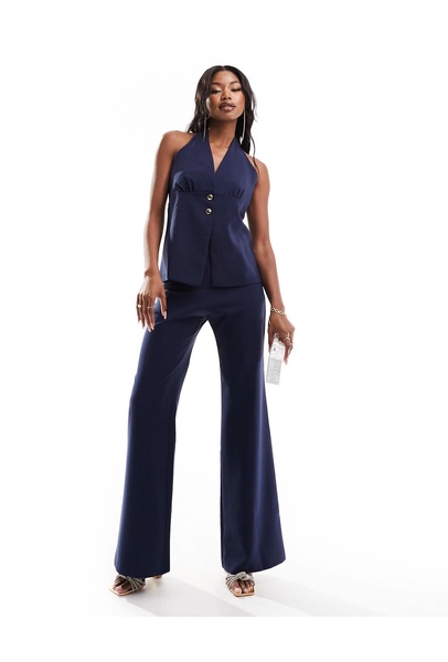 Vesper halterneck gold button vest in navy - part of a set