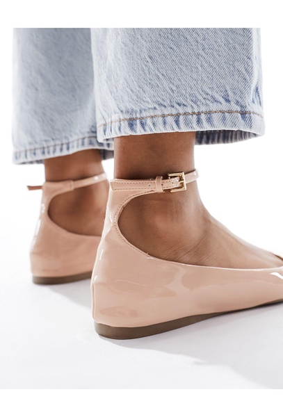 London Rebel ankle strap ballet shoes in pale pink