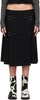 Black Twill Wool Kilt Midi Skirt