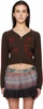 Red & Brown Ribbon Embroidery Knit Cardigan