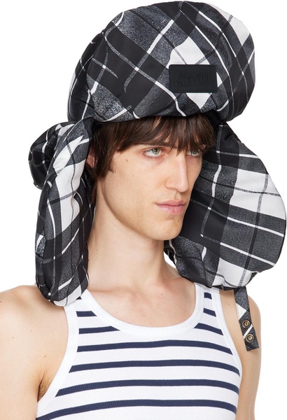 Black & White Nylon Chapka Printed Tartan Aviator Hat