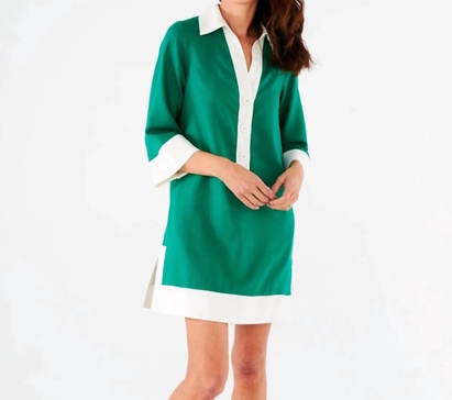 piper caftan kelly green white linen in kelley green white