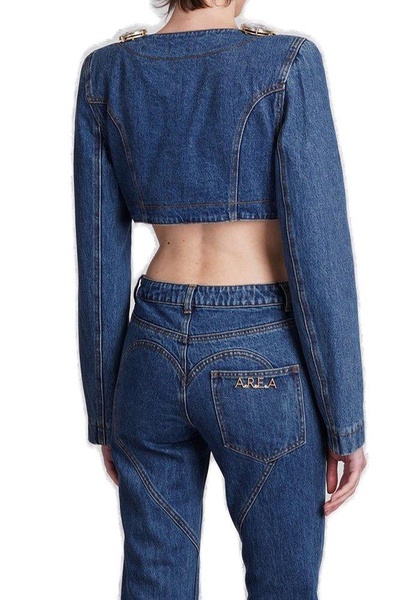 Area Embellished Long-Sleeved Cropped Denim Jacket