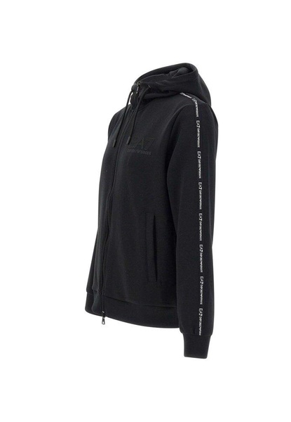 Ea7 Emporio Armani Logo-Tape Zip-Up Drawstring Hoodie