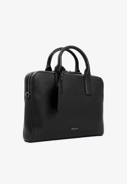 Grained Leather Logo Briefcase