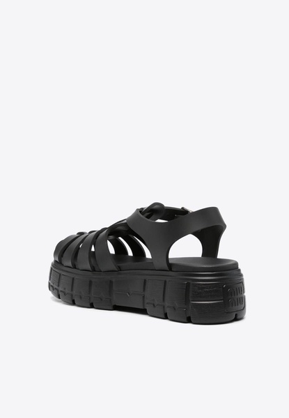 applied-logo flatform sandals