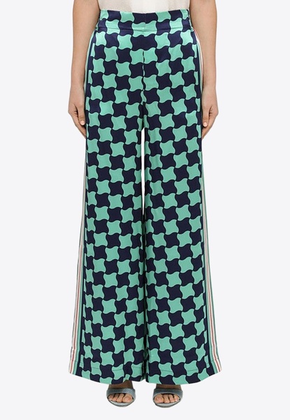 Patterned Silk Wide-Leg Pants