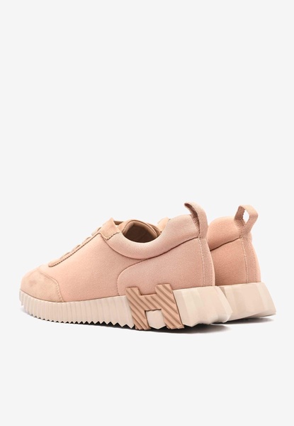 Bouncing Low-Top Sneakers in Rose Satin and Rose Perle Suede