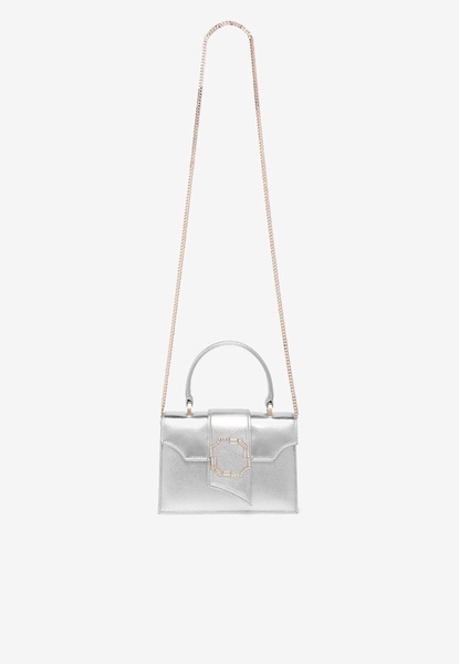 Mini Audrey Crest Buckle Top Handle Bag in Metallic Leather