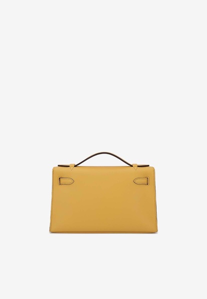 Kelly Pochette Clutch Bag in Sun Swift Leather with Palladium Hardware