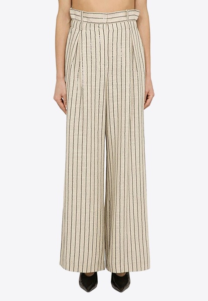 Linen-Blend Striped Pants