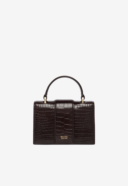 Mini Audrey Crest Buckle Top Handle Bag in Croc-Embossed Leather