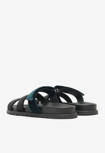 Chypre Sandals in Black and Vert Mousse Velvet